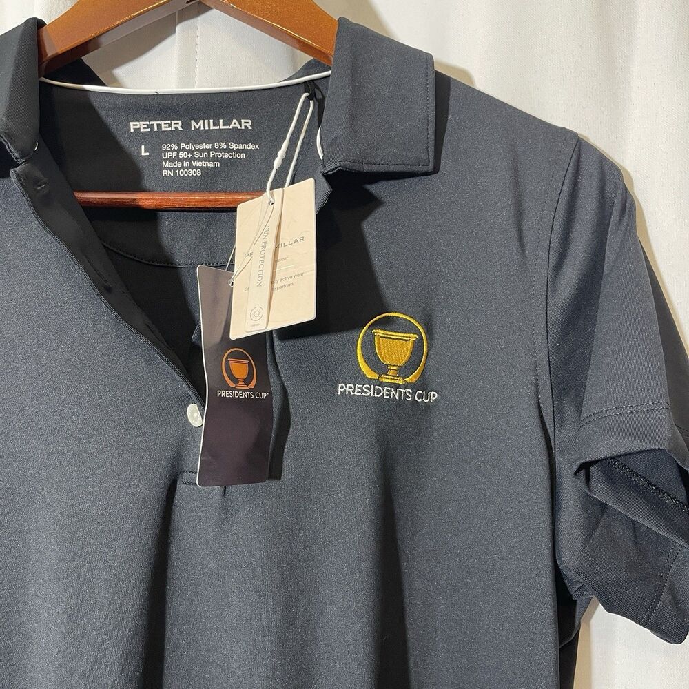 Peter Millar Polo Shirt Womens Large NWT Black Golf Presidents Cup